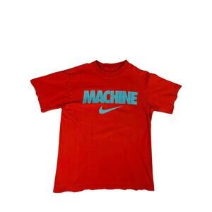 Nike Loose Fit Machine Logo‎ Shirt Mens Medium Red 100% Cotton Flaws